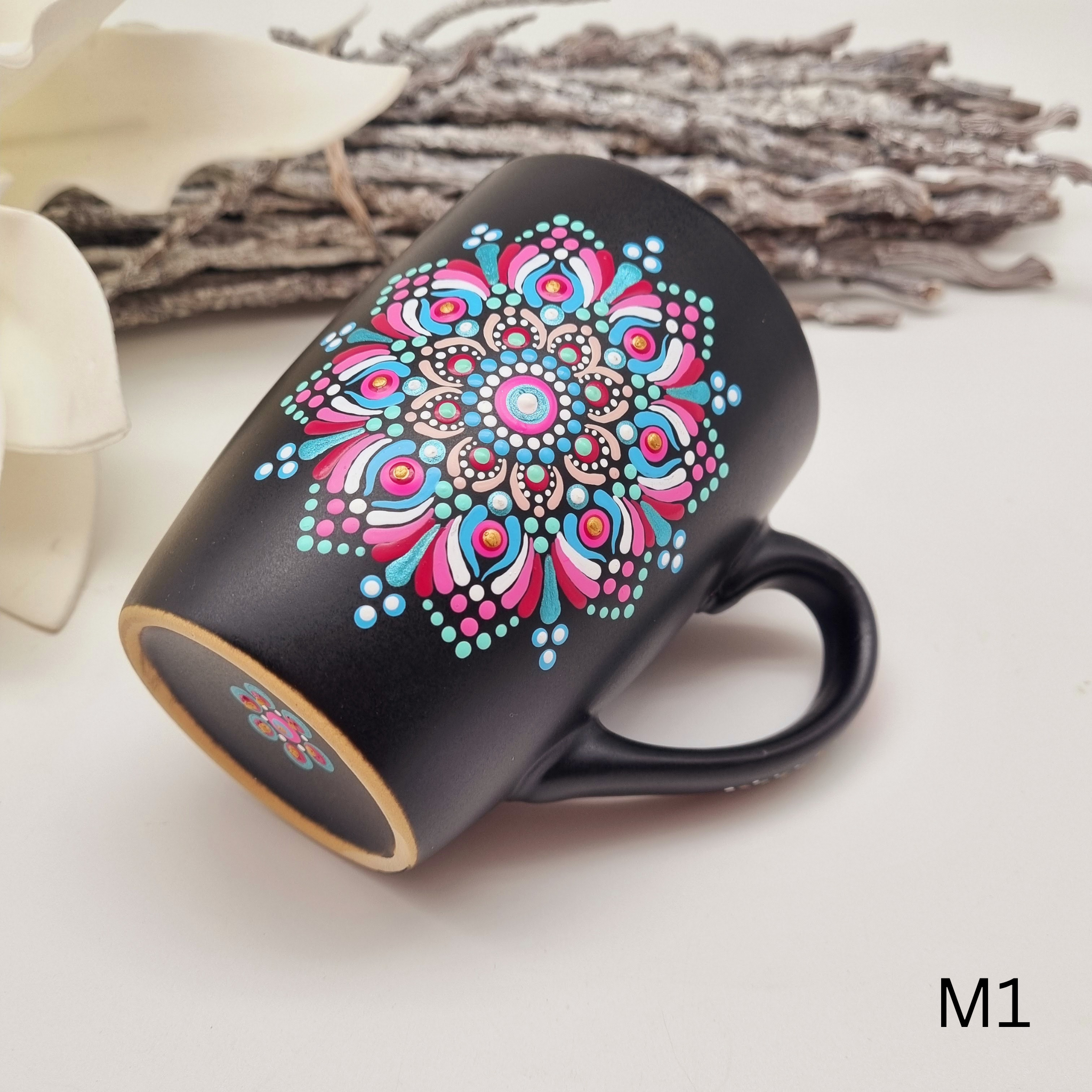 Mandala Porzellan-Tasse 340ml handbemalt - mehrere Varianten