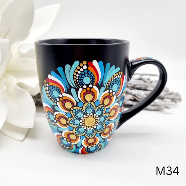 Mandala Porzellan-Tasse 340ml handbemalt - mehrere Varianten